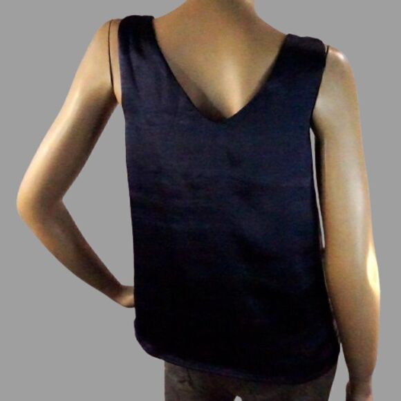 Skies are Blue Womens Small Blue Sleeveless Top Twist Knot Strap Double V Neck - Picture 3 of 7